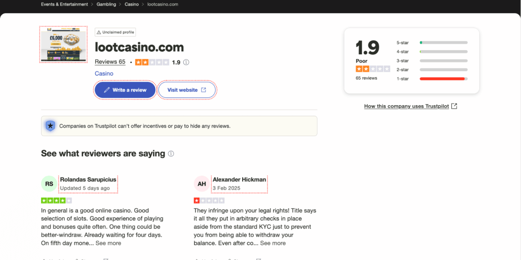 loot casino trustpilot