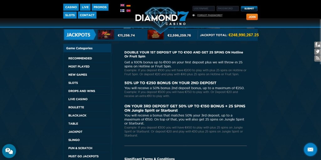 diamond 7 casino bonus deposits