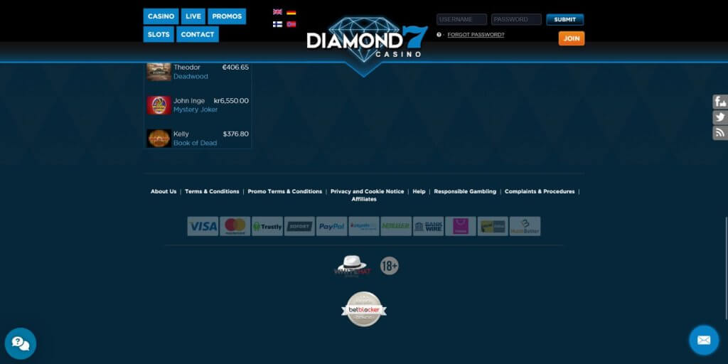 diamond 7 casino payment methods