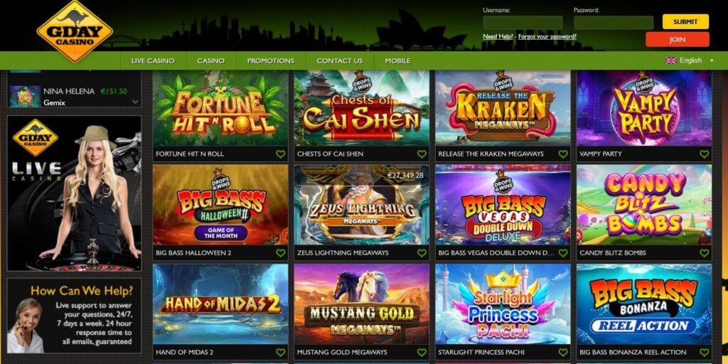 GDay Casino games