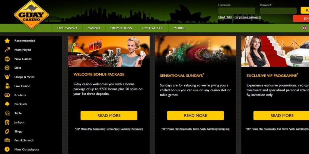 GDay Casino promotions