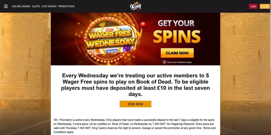 king casino free spins