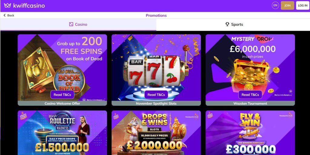 Kwiff Casino promotions