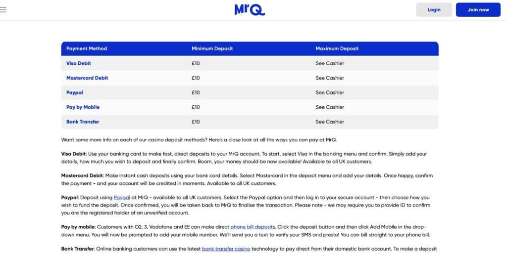 mrq casino payment methods