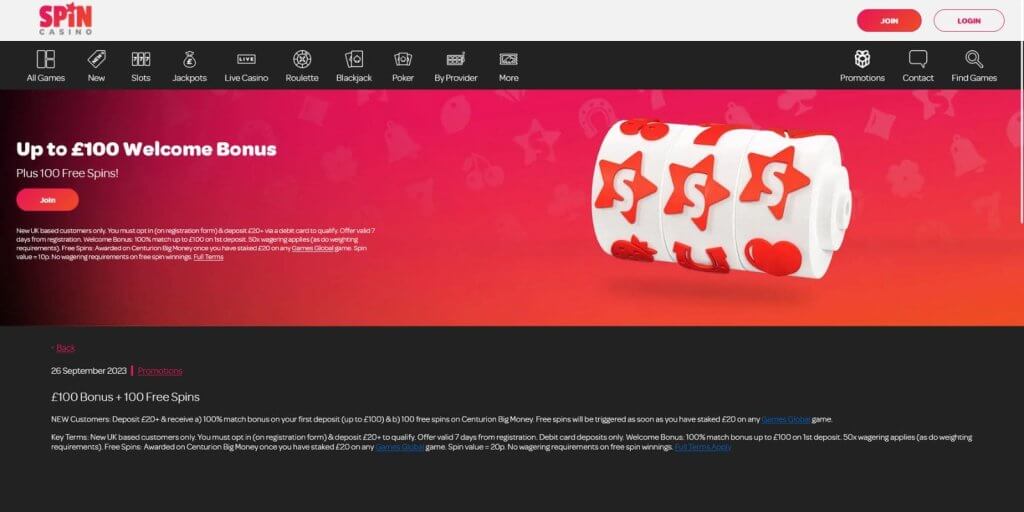 spin casino welcome bonus