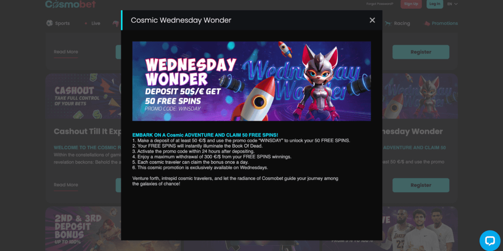 cosmobet free spins code
