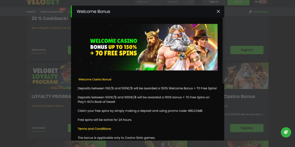 velobet free spins